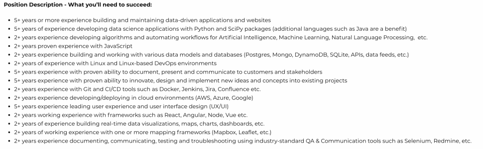 The number of requirements in this job description can be reminiscent of UI Developer jobs